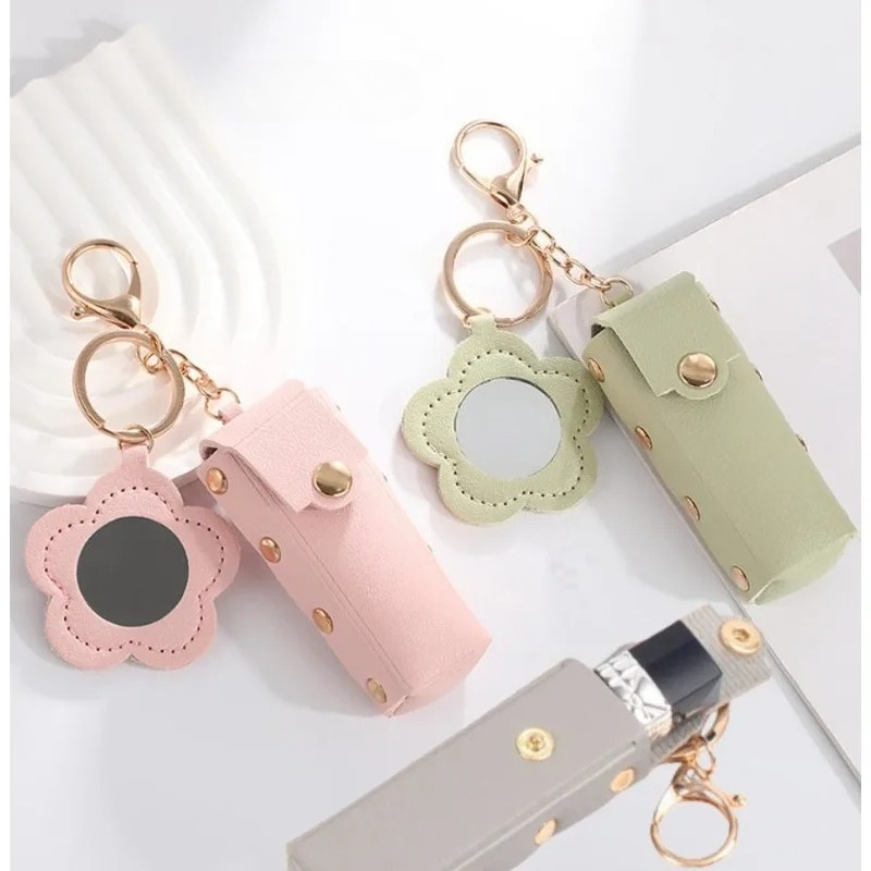 Yellow Phone Accessories - PU Leather Lipstick Protective Case Keychain